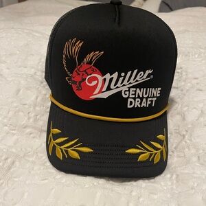 MILLER Genuine Draft Beer Hat Cap. SnapBack Trucker Black Foam Padded Rope Nwot